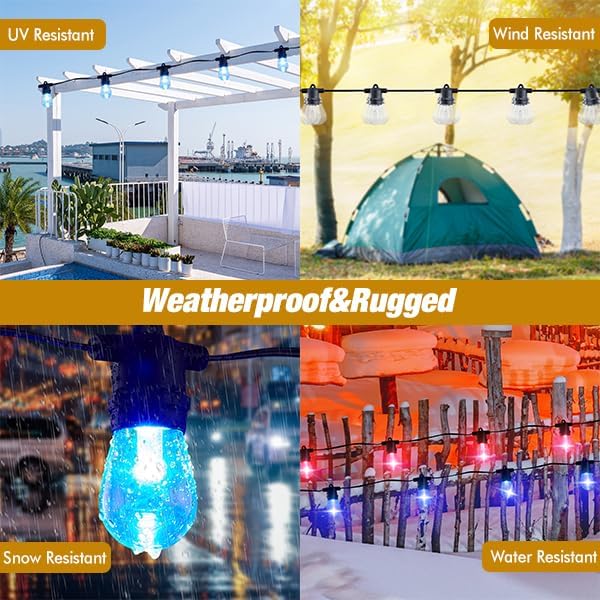 48FT Solar-Powered RGB Outdoor String Lights – Dimmable Waterproof Patio Lights with Remote Control for Garden, Backyard, and Deck