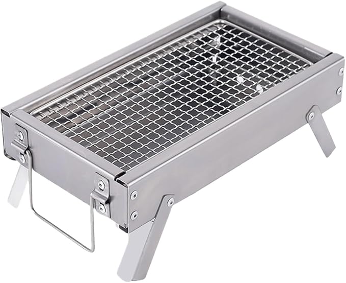 BBQ Grill Barbeque Grill Outdoor Charcoal Barbecue Grill Stainless Steel Portable Folding Grill for Home Picnic Barbeque Grill for Camping (Silver 33.5 * 19.5 * 13cm)