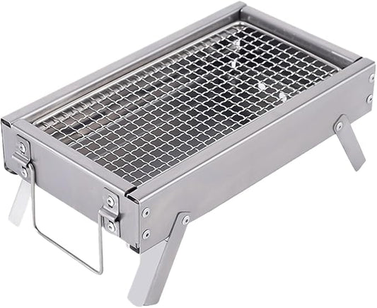 BBQ Grill Barbeque Grill Outdoor Charcoal Barbecue Grill Stainless Steel Portable Folding Grill for Home Picnic Barbeque Grill for Camping (Silver 33.5 * 19.5 * 13cm)