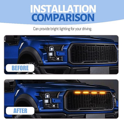 4PCS Car Grille Lights, Bright LED Vehicle Front Grille Trim DRL Lamps with Wiring Harness, Waterproof Auto Exterior Grid Bumper Running Light, Compatible with F150 F250 F350 (Yellow)
