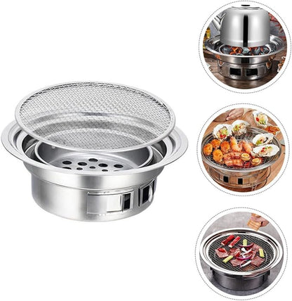 DOITOOL Portable Stainless Steel Korean Charcoal Barbecue Grill Small Outdoor Bbq Stove with Grill Net for Home and Camping Use