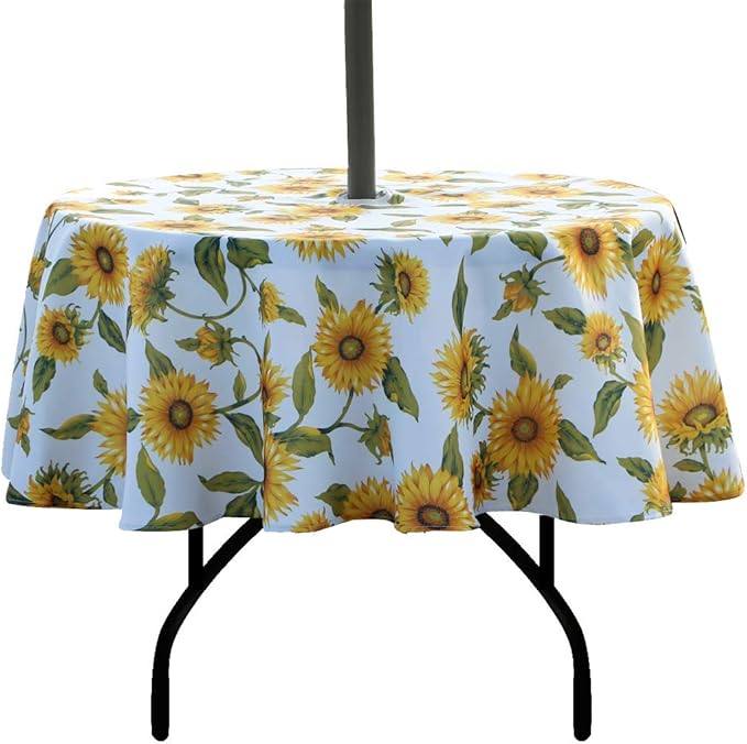 EHouseHome Outdoor Indoor 70inch Round Tablecloth with Umbrella Hole and Zipper, Waterproof Zippered Patio Table Cloths, Spring/Summer Table Covers for Backyard Circular Table/BBQs/Picnic