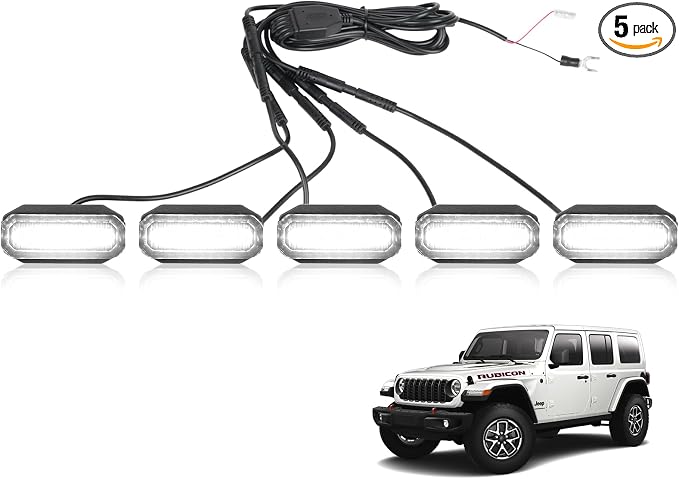 MAIKER White LED Grille Lights Compatible with 2024-2025 Jeep Wrangler JL JLU & Gladiator JT Original Factory Grille, 5PCS Front Grille Lights