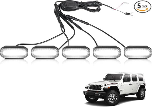 MAIKER White LED Grille Lights Compatible with 2024-2025 Jeep Wrangler JL JLU & Gladiator JT Original Factory Grille, 5PCS Front Grille Lights