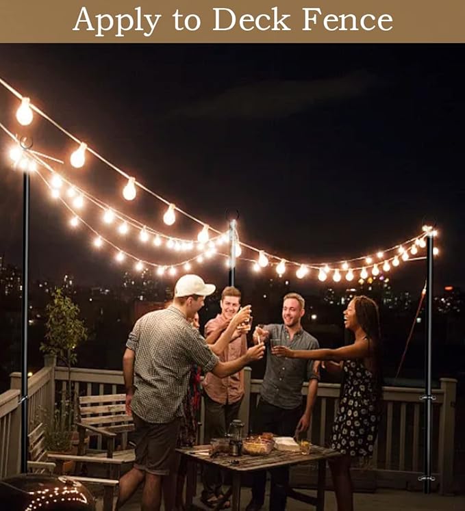 10ft String Light Poles for Outdoors, Outside Light Poles for Deck, Fence, Backyard, Patio, Outdoor Lighting, Matte Black, 1 Pack