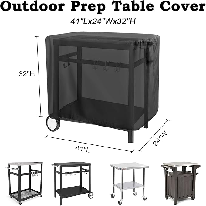 Prep Table Cover for Royal-Gourmet Double-Shelf Movable Dining Cart Table, 40inch Outdoor BBQ Cart Cover Bar Tool Cart Covers Cooler Covers - 41"L×24"W×32"H, Black