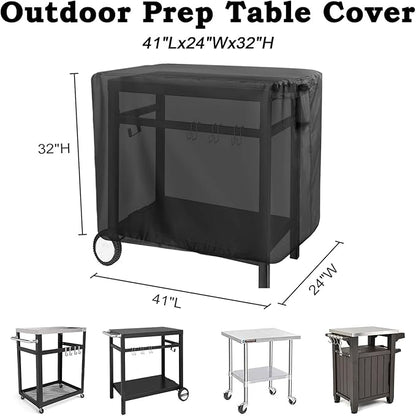 Prep Table Cover for Royal-Gourmet Double-Shelf Movable Dining Cart Table, 40inch Outdoor BBQ Cart Cover Bar Tool Cart Covers Cooler Covers - 41"L×24"W×32"H, Black