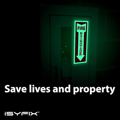 iSYFIX Fire Extinguisher Glow in the Dark Sticker Sign – 3 Pack 4x12 Inch – Premium Self-Adhesive Vinyl, Laminated for Ultimate UV, Weather, Scratch, Water and Fade Resistance, Indoor and Outdoor