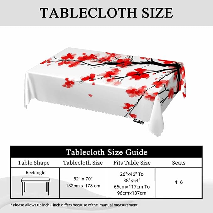Swono Japanese Cherry Table Cloth Ink Painting Flower Blossom Cherry Pink Rectangle Tablecloth Picnic Table Cover BBQ Table Cloths Polyester for Kitchen 50x72 Inch