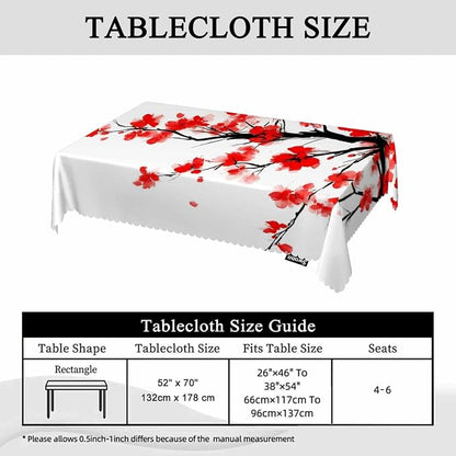 Swono Japanese Cherry Table Cloth Ink Painting Flower Blossom Cherry Pink Rectangle Tablecloth Picnic Table Cover BBQ Table Cloths Polyester for Kitchen 50x72 Inch