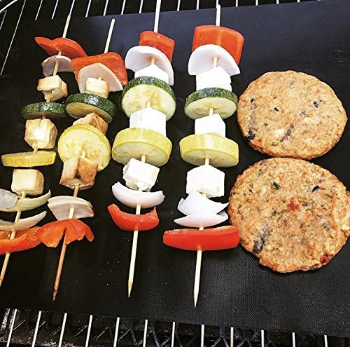 Grill Mats for Outdoor Grill, Set of 5 Reusable Gril Mat for Outdoor Barbecue with Basting Brushes and 12inch Grill Tongs, Oven Liners for Bottom of Oven 100% Non-Stick 15.75 x 13 Inch