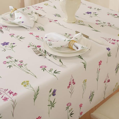 SASTYBALE Floral Tablecloth, 52 x 70 Inch Rectangle | Wildflower Print, Rectangular Table Cover, Waterproof, Stain Resistant Fabric, Summer Kitchen Dining Farmhouse Decor