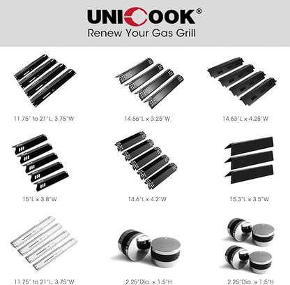 Unicook Grill Heat Plates for Nexgrill 720-0864, 720-0864M, BBQ PRO, Backyard, Expert, Grill Burner Covers Replacement Parts, 14.6 Inch Heat Shields Tents, Porcelain Flame Tamers, 3 Pack