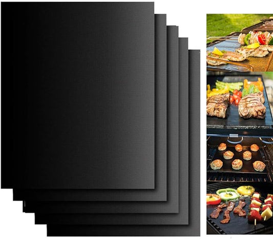 Dailyart Grill Mats for Outdoor Grill, Grill Mats Non Stick Set of 5 BBQ Grill Mat Baking Mats Teflon BBQ Grilling Accessories Reusable,Works on Gas, Charcoal, Electric Grill 15.75 x 13-Inch, Black