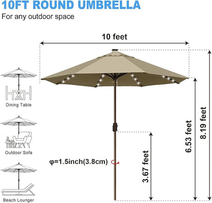 Eurmax USA 10-Year-Non-Fading 10FT Outdoor Patio Market Umbrella with LED Lights,UPF50+ UV Resistant,Heavy Duty Commercial Grade,Crank Lift Design,Windproof Vented Top for Garden,Pool,Deck,Mushroom