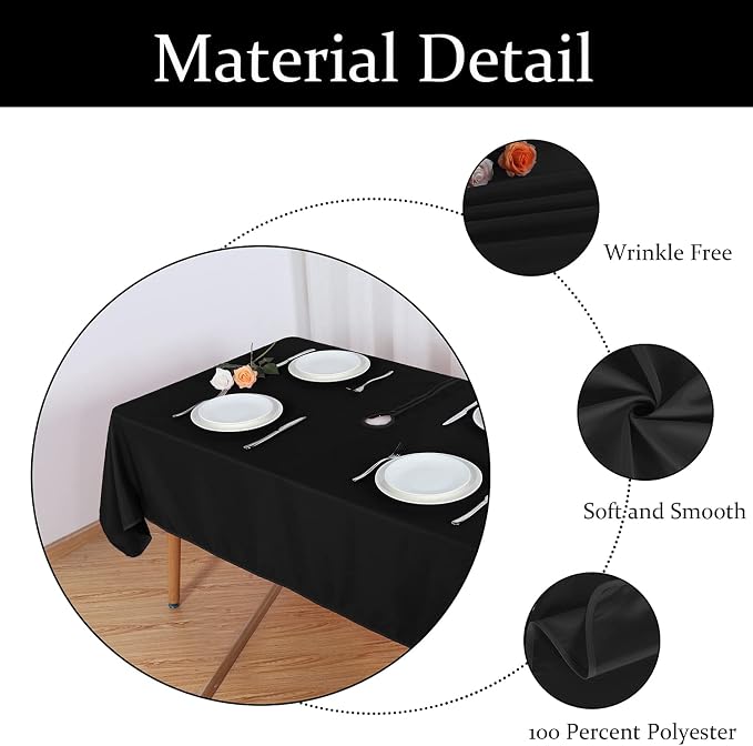 Fitable Outdoor Tablecloth for 8ft Rectangle Tables, Black, 60 x 120 Inch | Washable Waterproof Wrinkle Free Table Cover, Zipper and Umbrella Hole, For Spring Summer Party Picnic Camping Patio Indoor