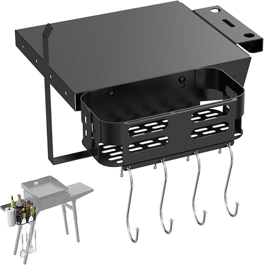 Griddle Stand Side Shelf and Griddle Caddy for Blackstone 17" 22" Griddle Stand, Griddle Shelf and Grill Caddy for Blackstone 5013 Griddle Stand with Tool Hooks, Paper Towel Holder and Spatula Holder