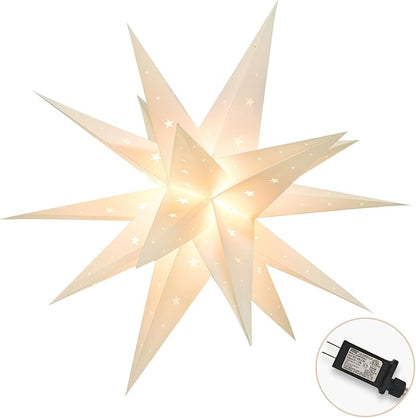 18" Plug-in Moravian Star Outdoor Light with Timer, Warm White 3D PVC Christmas Star IP44 Waterproof Hanging Decoration for Porch, Garden, Wedding, Indoor Holiday Display