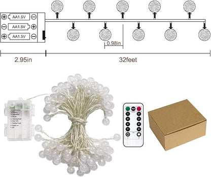 Metaku Globe Fairy Lights Battery Operated 33ft 80LED String Lights with Remote Waterproof Indoor Outdoor Hanging Decorative Christmas Lights for Home Party Patio Garden Wedding (Pack of 3)