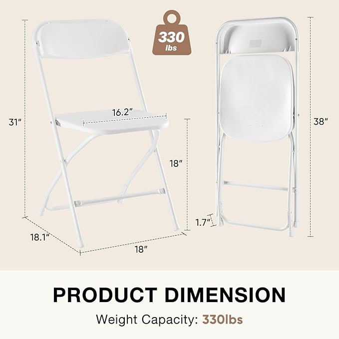 DUMOS Folding Chairs Sets of 6, 330lbs Plastic Stackable Portable Patio Dining Sets, Fold Up for Indoor Outdoor, Camping, Garden, Party, Meeting, White