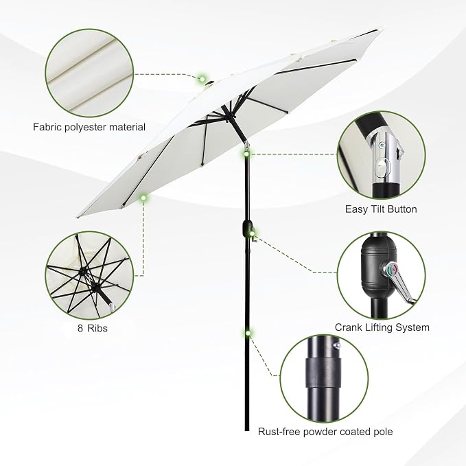 Backyard Expressions 9 ft. Patio Umbrella, Market Table Umbrella w/Tilt and Crank, 8 Ribs