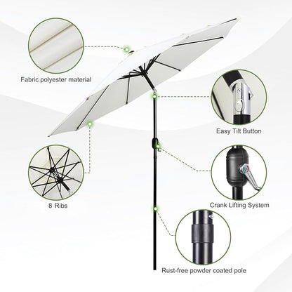Backyard Expressions 9 ft. Patio Umbrella, Market Table Umbrella w/Tilt and Crank, 8 Ribs
