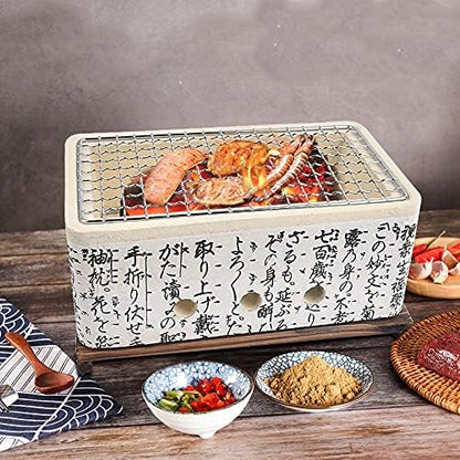 Portable Japanese Ceramic Charcoal Grill, Non-Stick Square Barbecue for Camping, Picnics, Garden & Terrace - Ideal Outdoor Cooking Solution