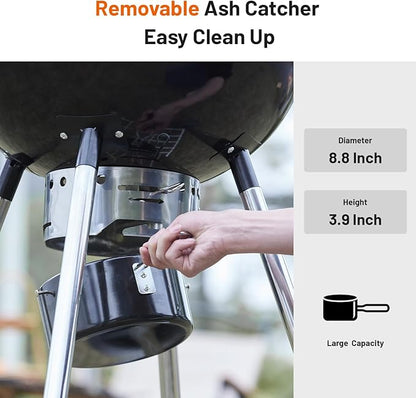 KEYO GRILL 22.5-inch Kettle Charcoal Grills, Portable Charcoal Grill with Adjustable Vents, One Click Cleaning System, Foldable Side Table Outdoor BBQ Grill for Camping, Tailgating and Backyard