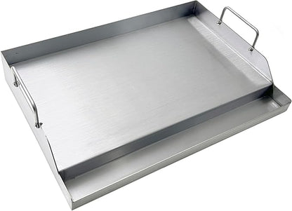 Parts DS126 Stainless Steel BBQ Cooking Griddle, Universal Flat Top Griddle with 2 Handles for Most Gas Grills, W18"×D12.5"×H2.75", Heavy Duty Stainless Steel Griddle 1pc, Middle size