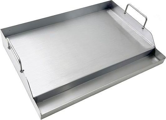 Parts DS126 Stainless Steel BBQ Cooking Griddle, Universal Flat Top Griddle with 2 Handles for Most Gas Grills, W18"×D12.5"×H2.75", Heavy Duty Stainless Steel Griddle 1pc, Middle size