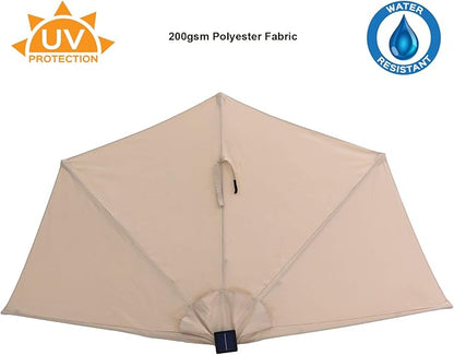 C-Hopetree 9 ft Half Round Outdoor Patio Market Wall Umbrella with Solar LED Lights and Tilt