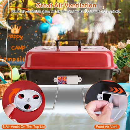 Portable Charcoal Grill, 19.7" Foldable BBQ Grill with Lid & Handle, 7 Air Vents, Compact Grill for Camping, Picnic, Backyard and Outdoor Cooking
