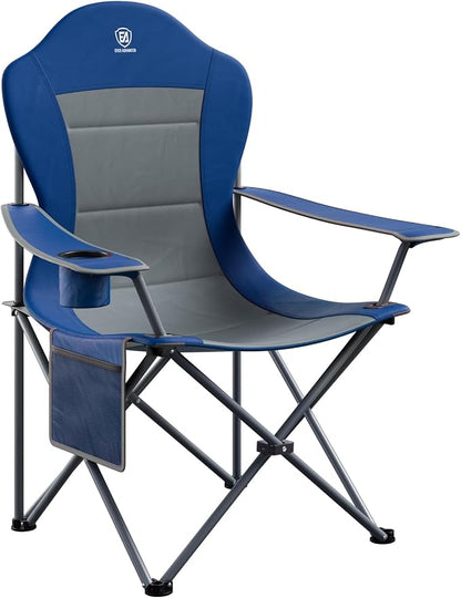 EVER ADVANCED High Back Folding Camping Chair Oversized and Fully Padded, Portable Quad Camp Lawn Chair Up to 300 lbs, with Cup Holder Armrest Carrying Bag