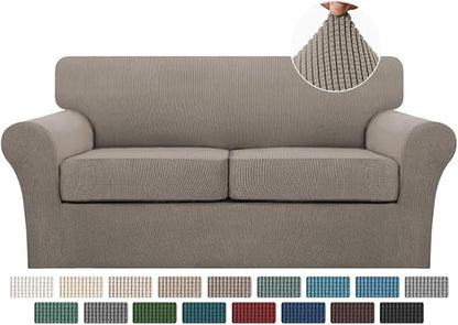 Turquoize 3 Piece Sofa Covers for 2 Cushion Couch Sofa Slipcover Soft Couch Cover for Dogs-Washable Sofa Furniture Covers with 2 Individual Cushion Covers Jacquard Fabric (2 Cushion Sofa, Taupe)