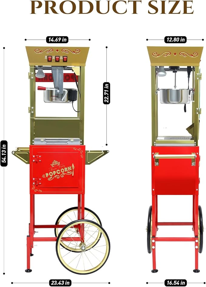 12Oz Nostalgia Popcorn Maker Machine Professional Cart, Vintage Popcorn Machine with 4 Cups & 1 Scoop, Movie Theater Style, Red
