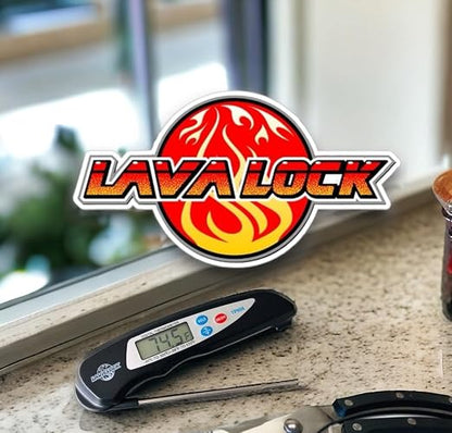 LavaLock® Instant Read BBQ Meat Thermometer Smoker Pit Kitchen Fast Digital Quick Read Pro Thermo Pen, Folding Probe - Kitchen Cooking Grilling BBQ Smokers