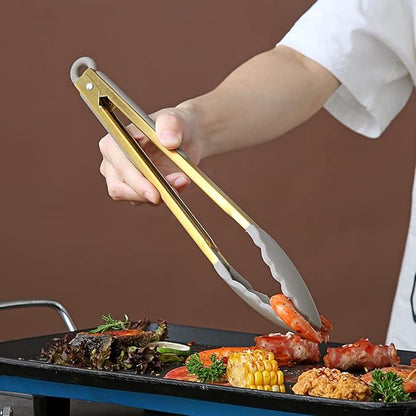 Gold Cooking Tongs, Berglander Heavy Duty Food Tongs For Cooking With Silicone Tips And Titanium Gold Plating Handle, Kitchen Tongs, Grill Tongs, Dishwasher Safe, Easy to Clean