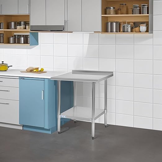 Hally Stainless Steel Table for Prep & Work 30 x 36 Inches, NSF Commercial Heavy Duty Table with Undershelf and Backsplash for Restaurant, Home and Hotel