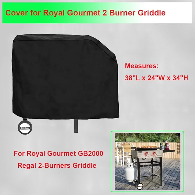 Griddle Cover for Royal Gourmet 2 Burner Griddle- 600D Flat Top 38 Inch Grill Cover for Royal Gourmet GB2000 Regal 2-Burner Flattop Gas Grill Griddle, Heavy Duty & Waterproof Outdoor
