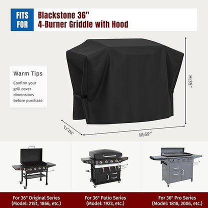 SHINESTAR Griddle Cover for Blackstone 36 Inch Griddle with Hood, Heavy Duty 5482 Flat Top Grill Cover with Velcro, Waterproof & UV-Resistant BBQ Cover for Blackstone 4 Burner Grill