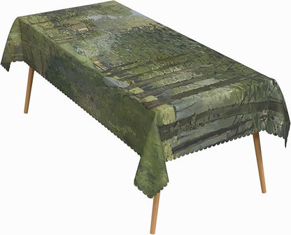 52x70 Inch Oil Painting Rectangle Tablecloth Spring Summer Green Forest Table Cloth Impressionist Art Washable Durable Table Cover for Dining Garden Atelier BBQ Home Decor