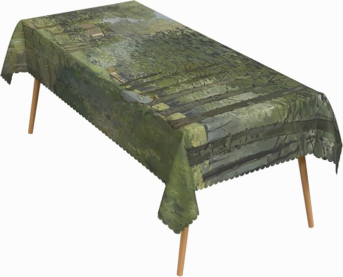 54x78 Inch Oil Painting Rectangle Tablecloth Spring Summer Green Forest Table Cloth Impressionist Art Washable Durable Table Cover for Dining Garden Atelier BBQ Home Decor