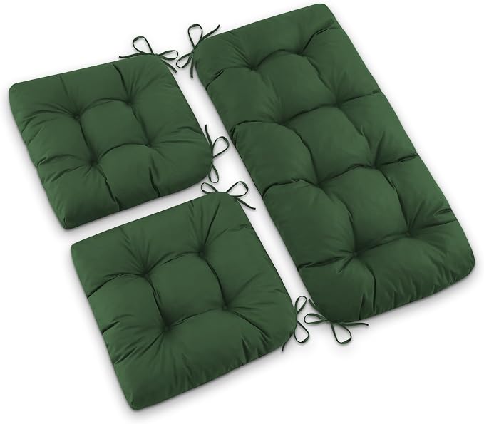 Outdoor Wicker Chair Cushion, 44×19×4 in, Waterproof, Forest Green | Waterproof Wicker Furniture Cushions, Fade Resistant, 3 Piece Patio Furniture Cushions Set for Bench, Loveseat, Swing, Settee