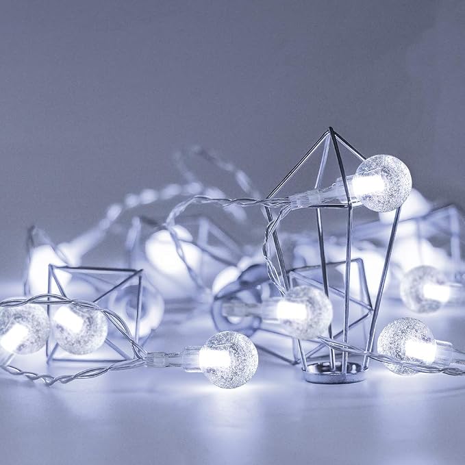 Globe String Lights Battery Operated ，2 Pack 26.2FT 60 LED Cool White Water Proof Crystal Ball Outdoor String Lights with Remote Control for Home, Patio,Party, Christmas, Garden Decor