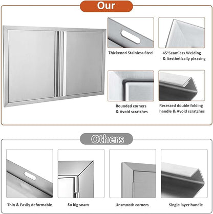 BI-DTOOL Outdoor Kitchen Double Doors 35" W X 24" H BBQ Access Door Thickened 304 Brushed Stainless Steel Doors for Indoor/Outdoor Kitchen Outdoor Cabinet Barbeque Grill or BBQ Island