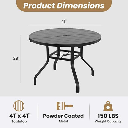 Round Outdoor Dining Table, 41" Round Patio Table with 1.57" Umbrella Hole, Metal Outdoor Dining Tables for Patio, Graden, Backyard and Poolside