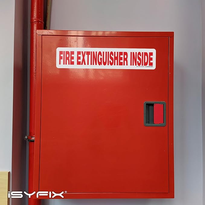 iSYFIX Fire Extinguisher Inside Sticker Sign – 5 Pack 12x2.5 Inch – Self-Adhesive Reflective Vinyl Decals, Laminated UV, Weather, Scratch, Fade Resistance, for Cars, Trucks, Trailers & Vehicles