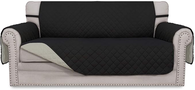 Easy-Going Reversible Couch Cover, 2 Cushion Sofa, Black/Beige | Oversized Loveseat Slipcover For Dogs, Water Resistant Mat, Living Room, Non-Slip Sofa Cover, Pet Friendly