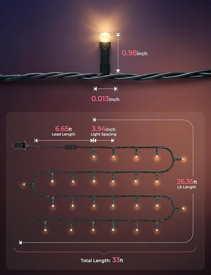 Minetom LED Color Changing Smart RGB Christmas Tree Lights, 33ft 100LED String Lights, 16 Milion Adjustable Colors Fairy Lights with Remote & Timer & Memory Function for Xmas Tree Holiday Party