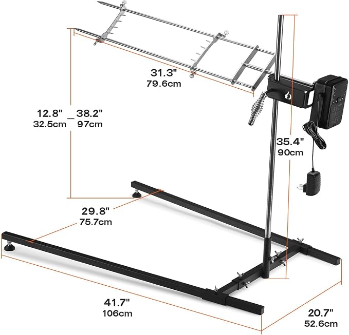 onlyfire Spit Rotisserie Kit with Stand, Open Flame Camping Grill for Outdoors, Cooking Over Any Grill or Fire - Include Motor, Power Adapter and USB Cable